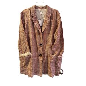 J Jill Henna Harper Relaxed Jacket Linen Blend Sz XLP Plaid Lagenlook Blazer NEW